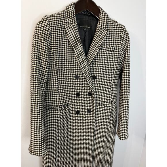 Banana Republic Double Breasted Houndstooth Coat Jacket Classic Black Cream XS - Picture 4 of 12